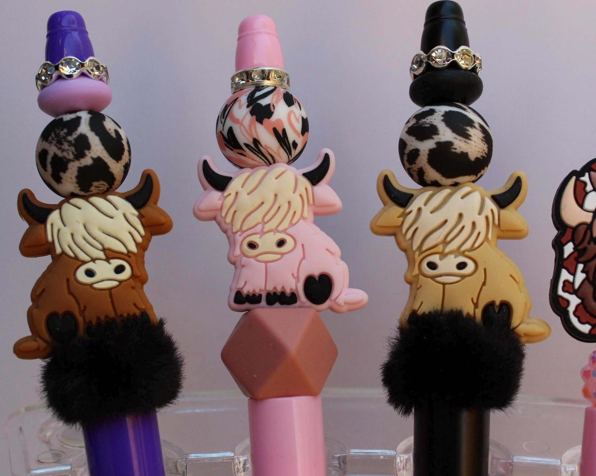 Highland Cow Beaded Pens | Handmade Silicone Focal Pens | Choose Your Design