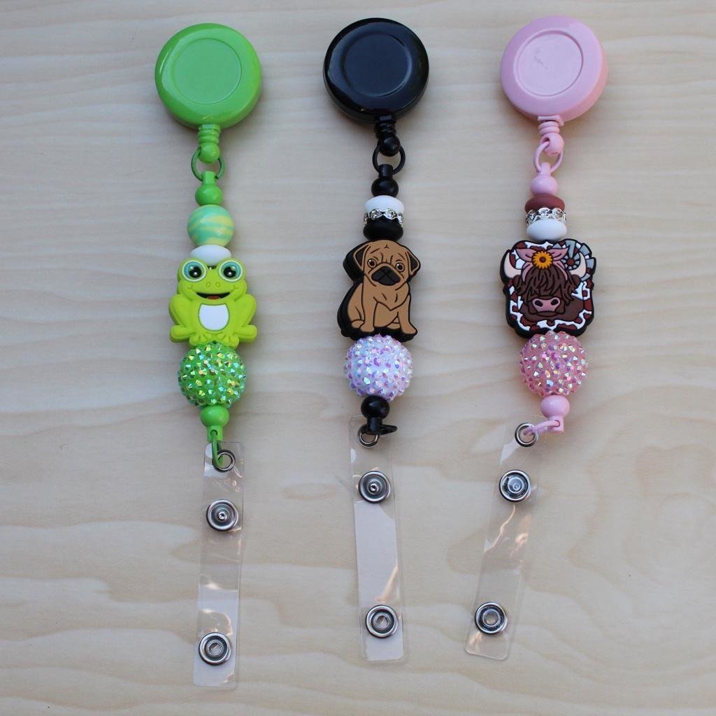 Beaded Badge Reel | Animal ID Holder | Retractable Clip | Nurse Teacher Work Accessory