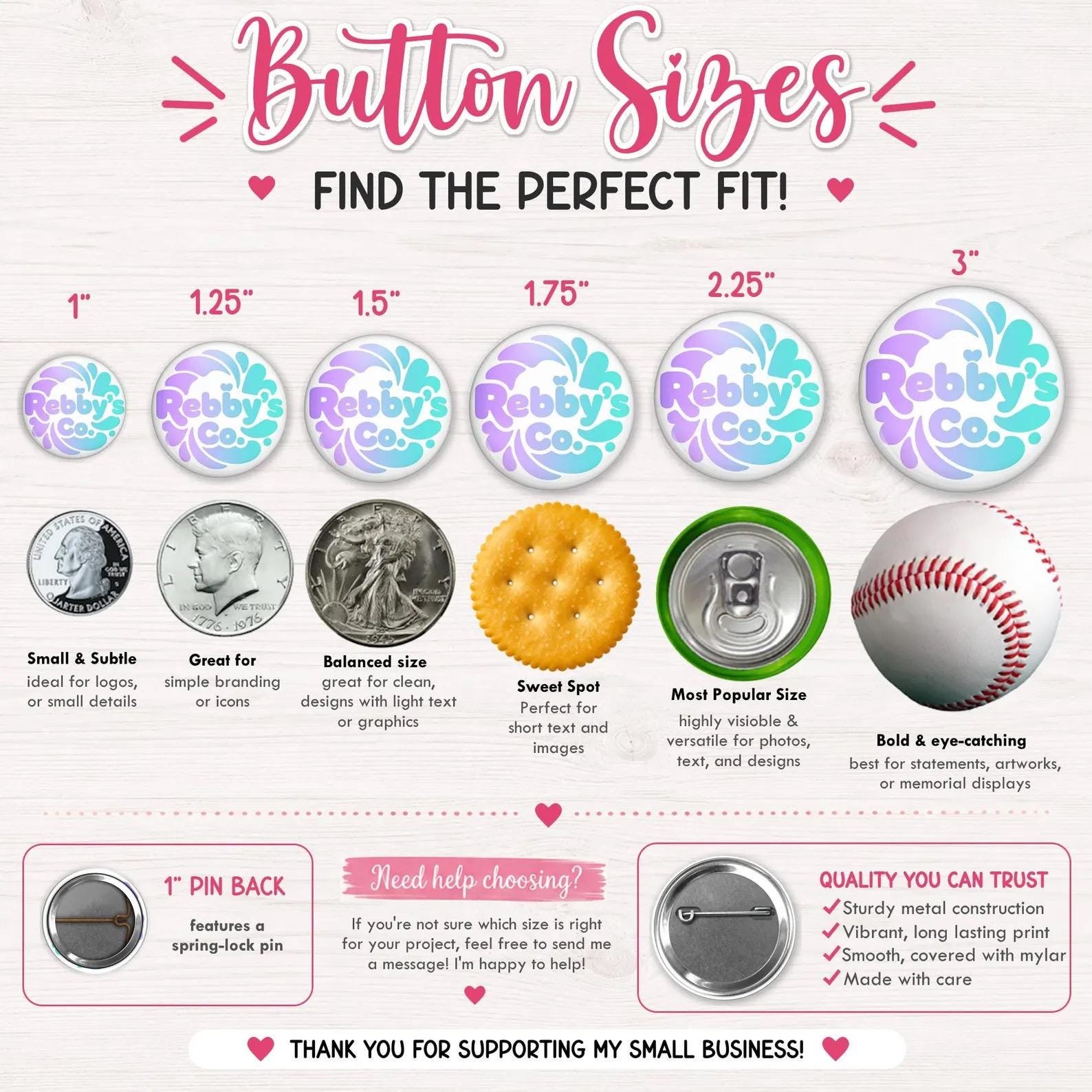 Bulk Custom Pinback Buttons | Up to 5 Designs | Photo, Logo or Image Buttons