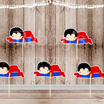 Action Superhero Boy Party - Set of 12 Superboy Inspired Cupcake Toppers