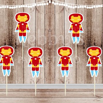Action Superhero Boy Party - Set of 12 Iron Boy Inspired Cupcake Toppers