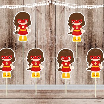 Action Superhero Girl Party - Set of 12 Girl Flash Inspired Cupcake Toppers