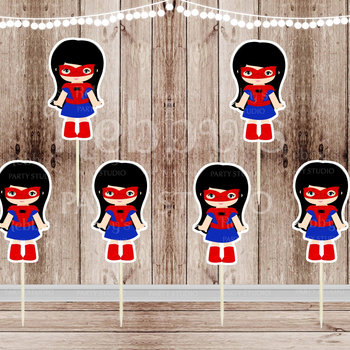 Action Superhero Girl Party - Set of 12 Spidergirl Inspired Cupcake Toppers