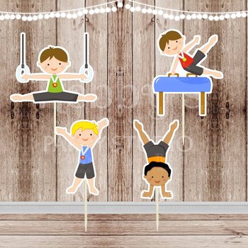 Boys Gymnastics Party - Set of 12  Assorted Boy Gymnast Cupcake Toppers