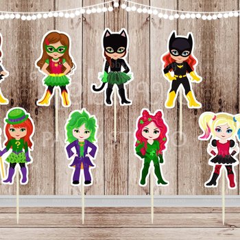 Girl Superhero Villain Cupcake Toppers - Set of 16