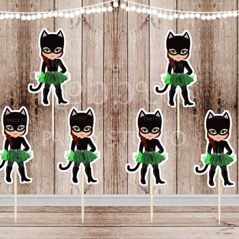 Superhero Villain Girl Party - Set of 12 Green Tutu Cat Girl Inspired Cupcake Toppers