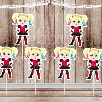 Superhero Villain Girl Party - Set of 12 Villain Clown Princess Inspired Cupcake Toppers