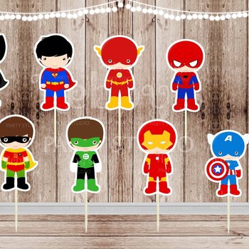 Action Superhero Boy Party - Set of 16 Assorted Superhero Boys Inspired Cupcake Toppers