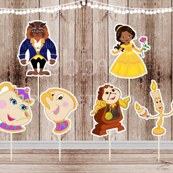 African American Princess Belle and the Beast Cupcake Toppers - Set of 12