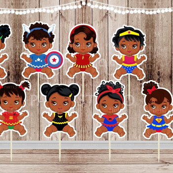 Superhero Baby Girl Cupcake Toppers - African American - Set of 16