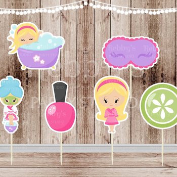 Spa Party Cupcake Toppers: Assorted Spa Girl Theme, Set of 12