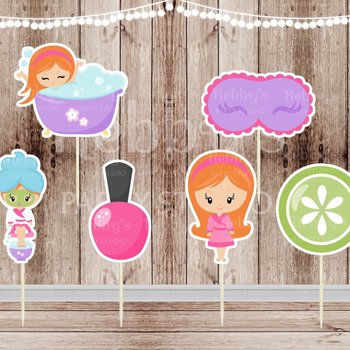 Spa Party Cupcake Toppers: Assorted Spa Girl Decorations (Set of 12)