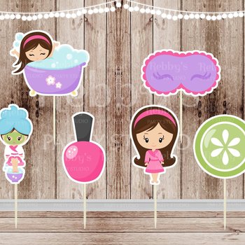Spa Party Cupcake Toppers: Assorted Spa Girl Theme, Set of 12