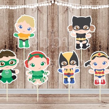 Superhero Babies - Set of 12 Assorted Baby Superheroes Team 3 Inspired Cupcake Toppers