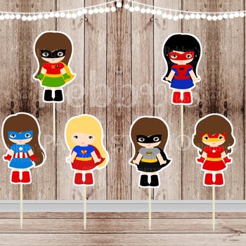 Action Superhero Girl Party - Set of 12 Assorted Superhero Girls Inspired Cupcake Toppers