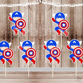 Action Superhero Boy Party - Set of 12 Captain A Cupcake Toppers
