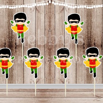 Action Superhero Boy Party - Set of 12 Robin Inspired Cupcake Toppers