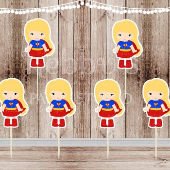 Action Superhero Girl Party - Set of 12 Supergirl Inspired Cupcake Toppers