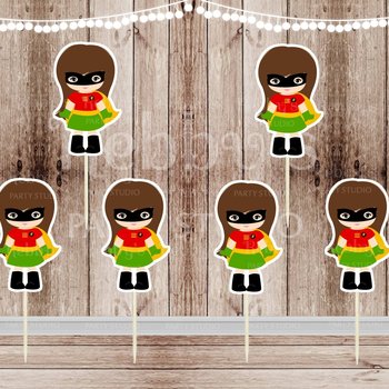 Action Superhero Girl Party - Set of 12 Robin Girl Inspired Cupcake Toppers
