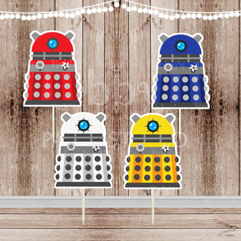 Space Detective Party - Set of 12 Assorted Evil Robots Inspired Cupcake Toppers
