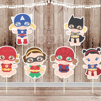 Superhero Baby Girl Cupcake Toppers - Set of 12