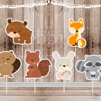 Woodland Cupcake Toppers: Forest Animal Party Picks, Set of 12