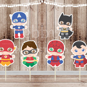 Baby Superhero Cupcake Toppers - Set of 12 Assorted Designs