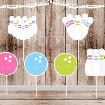 Girl Bowling Party Cupcake Toppers - Set of 12