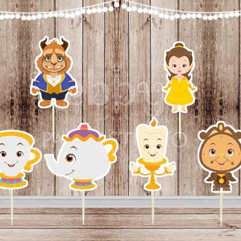 Belle and the Beast Cupcake Toppers: Princess Party Decor - Set of 12