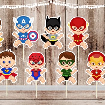 Superhero Baby Boy Cupcake Toppers - Set of 16