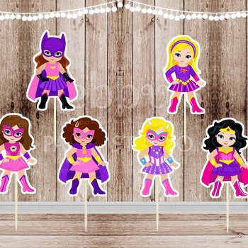 Superhero Girl Party - Set of 12 Assorted Pink Superhero Girls Inspired Cupcake Toppers