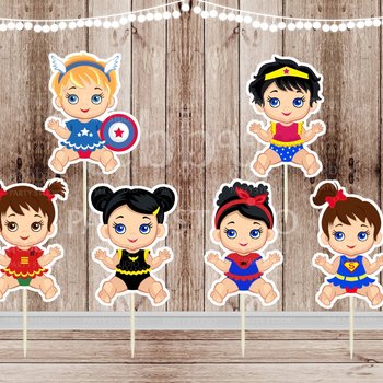 Superhero Baby Girl Cupcake Toppers - Set of 12