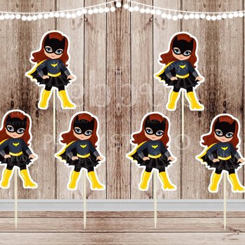 Superhero Villain Girl Party - Set of 12 Girl in Bat Costume Inspired Cupcake Toppers