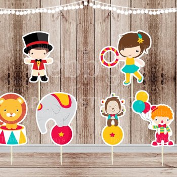 Circus Theme Party - Set of 12 Assorted Circus Cupcake Toppers