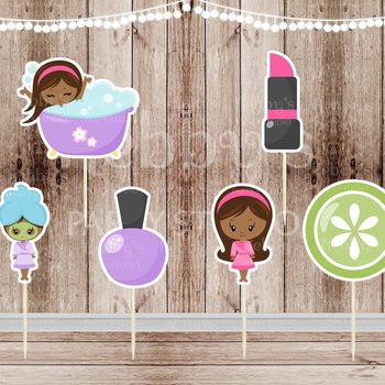 Spa Party Cupcake Toppers: Assorted Spa Girl Theme, Set of 12