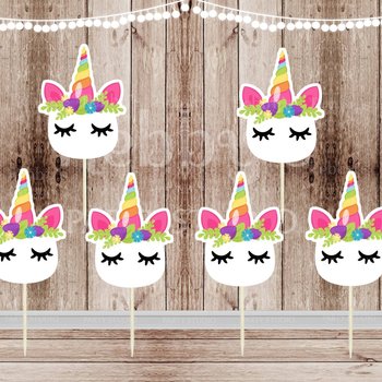 Unicorn Cupcake Toppers - Set of 12, Handmade Party Decor