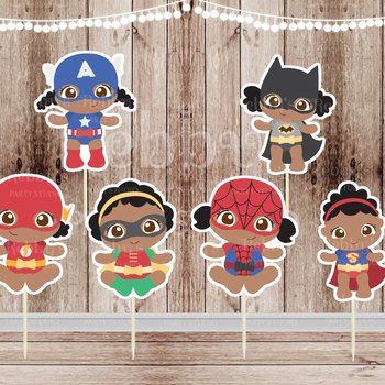 African American Superhero Baby Girl Cupcake Toppers - Set of 12