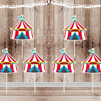Circus Theme Party - Set of 12 Big Top Circus Tent Cupcake Toppers