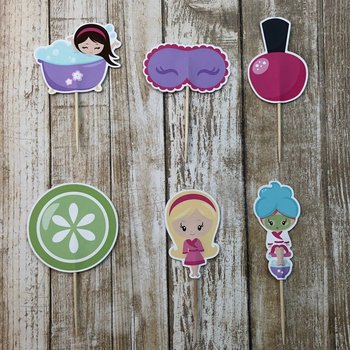 Spa Party Cupcake Toppers: Assorted Spa Girl Theme, Set of 12