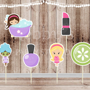 Spa Party Cupcake Toppers: Assorted Spa Girl Theme, Set of 12