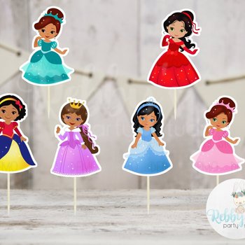 Fairy Tale Party - Set of 12 Assorted Multicultural Princess Cupcake Toppers