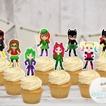 Girl Superhero Villain Cupcake Toppers - Set of 16