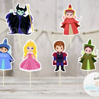 Fairy Tale Party - Set of 12 Assorted Sleeping Princess Cupcake Toppers
