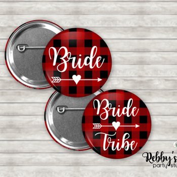 Buffalo Plaid Bridal Shower Button: Personalized Lumberjack Bride Tribe Favor