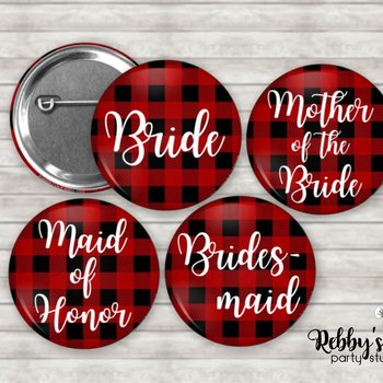 Personalized Buffalo Plaid Bachelorette Party Button Pin