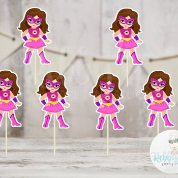 Superhero Girl Party - Set of 16 Pink Spider Girls Inspired Cupcake Toppers