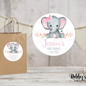 Baby Elephant Pink Baby Shower Personalized Round Sticker