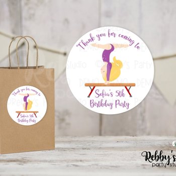 Gymnastic Girl Birthday Personalized Round Sticker