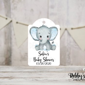 Boy Elephant Baby Shower Thank You Tags – Set of 12 Favor Tags with Twine