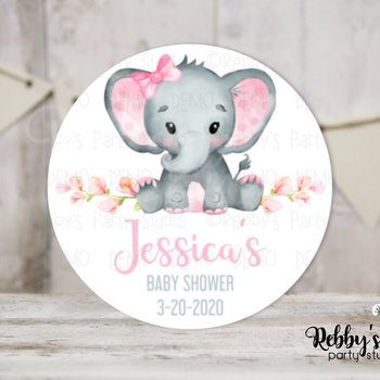 Baby Elephant Pink Baby Shower Personalized Round Sticker